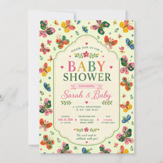 Invitation à la baby shower Papillon Coloré
