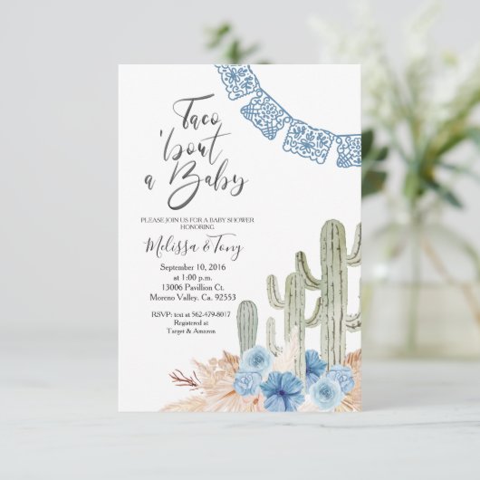 Invitation à la Baby Shower Pastel Blue Taco 'bout (Debout devant)