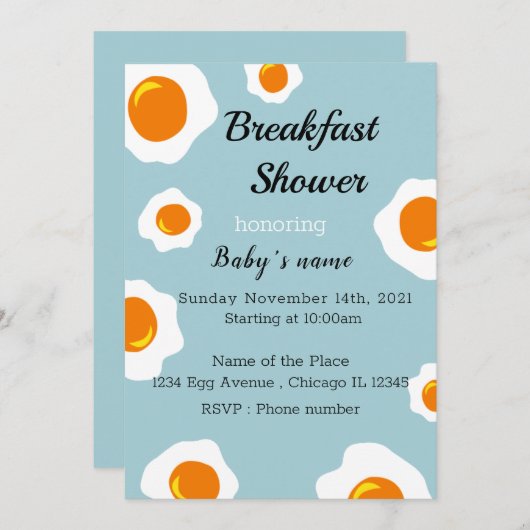 Invitation à la Baby Shower Petit Déjeuner (Devant / Derrière)