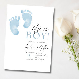 Invitation à la baby shower pour bébé aux pieds bl