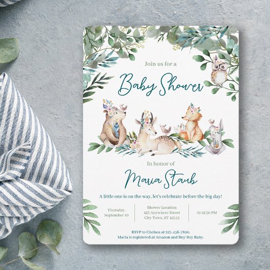 Invitation à la baby shower pour bébé dans la forê