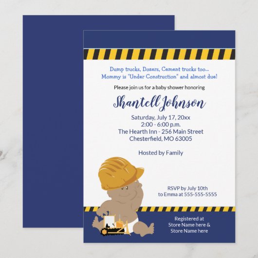 Invitation à la baby shower pour bébé de construct (Devant / Derrière)