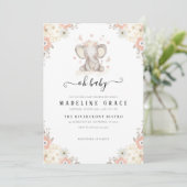 Invitation à la baby shower pour bébé fille élépha (Debout devant)