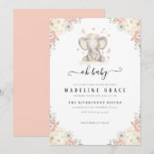 Invitation à la baby shower pour bébé fille élépha (Devant / Derrière)