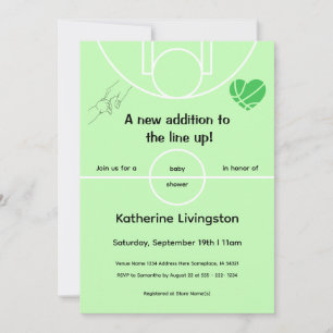 Invitation à la baby shower pour bébé vert basket-
