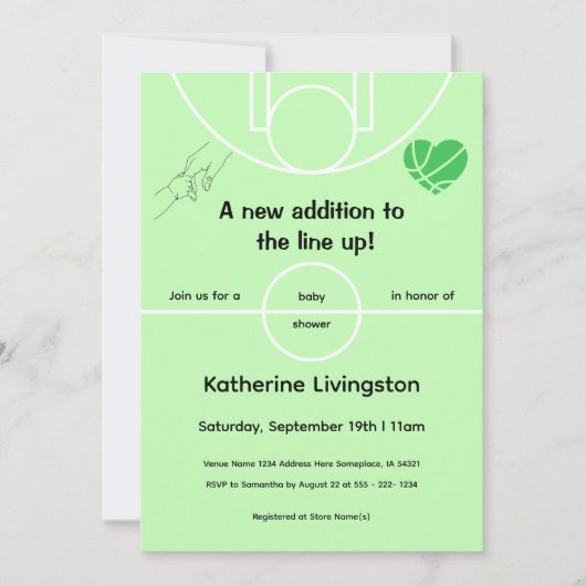 Invitation à la baby shower pour bébé vert basket- (Devant)