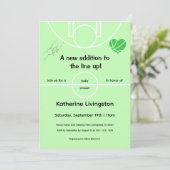 Invitation à la baby shower pour bébé vert basket- (Debout devant)