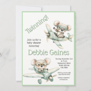 Invitation à la baby shower pour des jumeaux Koala