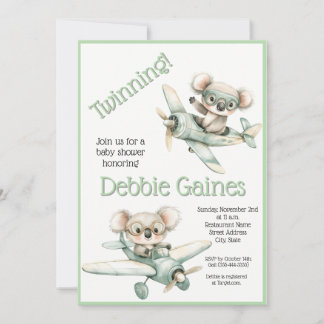 Invitation à la baby shower pour des jumeaux Koala