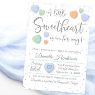 Invitation à la baby shower pour garçon avec coeur