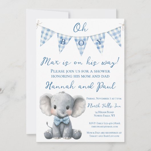 Invitation à la baby shower pour garçon avec deman (Devant)