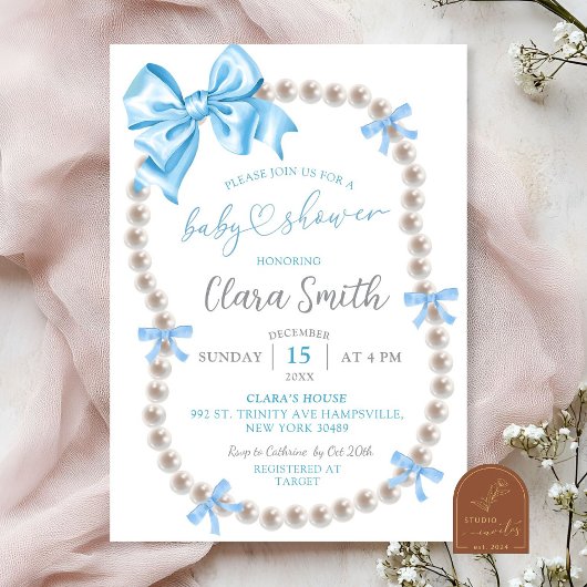Invitation à la baby shower pour garçon avec nœud