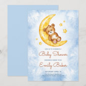 Invitation à la baby shower pour garçon bleu Boho  (Devant / Derrière)