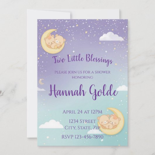 Invitation à la baby shower pour jumeaux Animaux e (Devant)