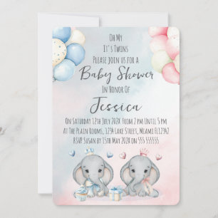Invitation à la baby shower pour jumeaux garçon et