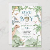 Invitation à la baby shower pour un garçon dinosau (Devant)