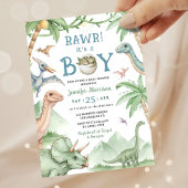 Invitation à la baby shower pour un garçon dinosau