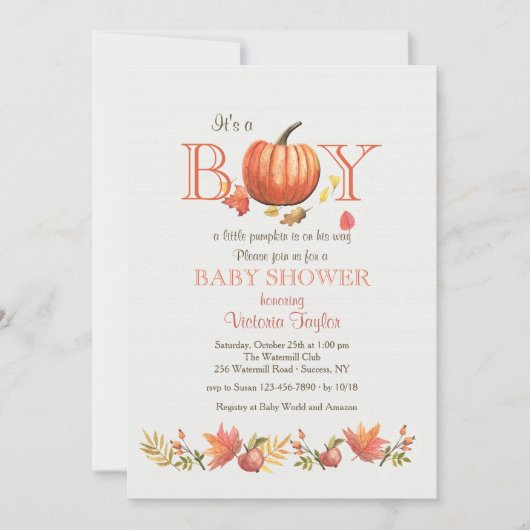 Invitation à la Baby Shower pour un Petit Citrouil (Devant)