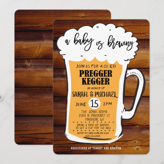 Invitation à la Baby Shower Pregger Kegger Beer (Devant / Derrière)