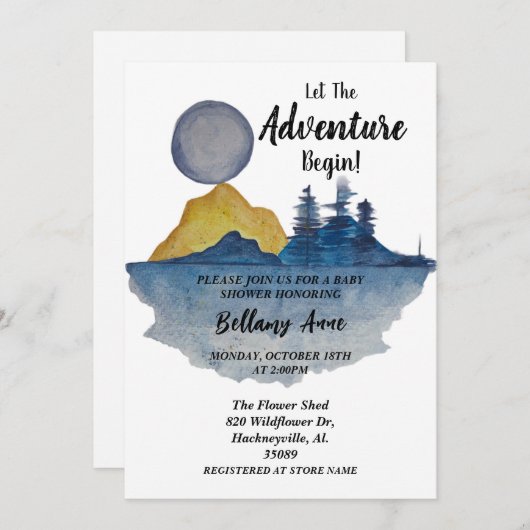 Invitation à la Baby Shower 'Que l'aventure commen (Devant / Derrière)