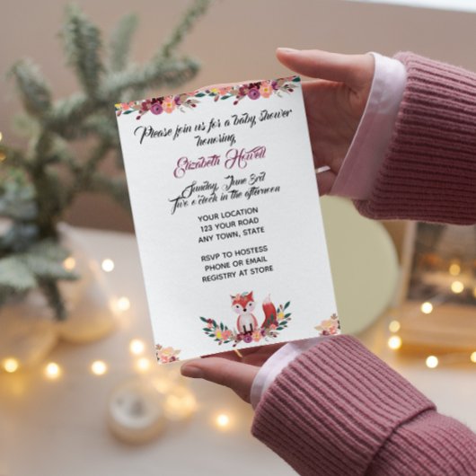 Invitation à la baby shower Renard Floral