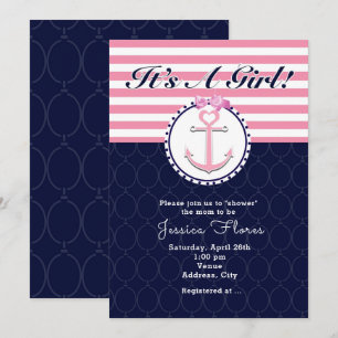 Invitation à la baby shower rose et bleue avec anc