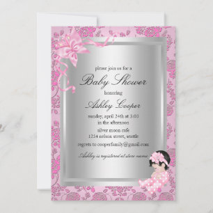 Invitation à la baby shower Rose Rose rose Pretty