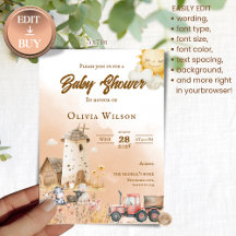 Invitation à la Baby Shower Rustique avec Animaux