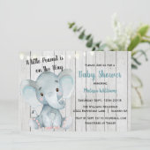 Invitation à la baby shower Rustique Éléphant Garç (Debout devant)
