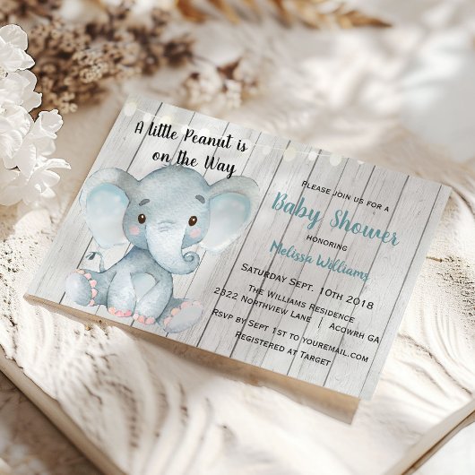 Invitation à la baby shower Rustique Éléphant Garç