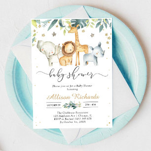Invitation à la Baby Shower Safari Animaux de Fête