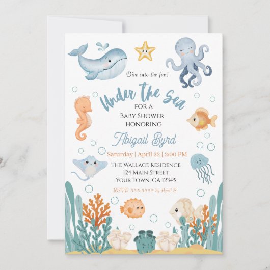 Invitation à la baby shower Sous les Mers (Devant)