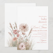 Invitation à la baby shower sur le thème des fleur (Devant / Derrière)