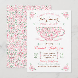 Invitation à la Baby Shower Tea Party - Bébé Fille