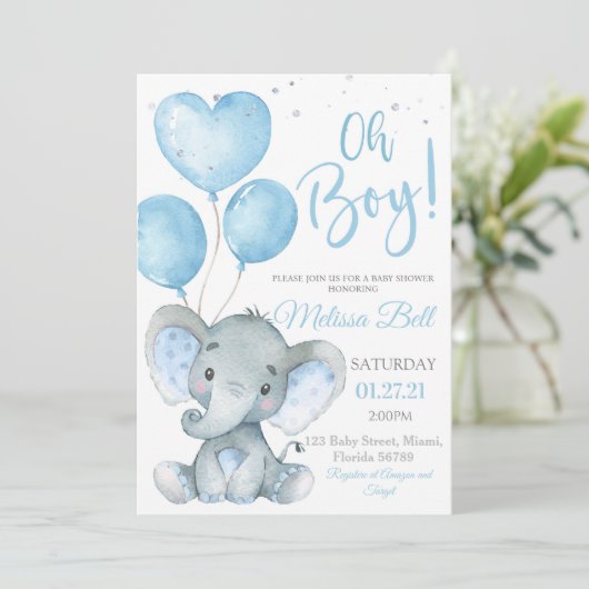 Invitation à la Baby Shower Thème Éléphant Petit É (Debout devant)