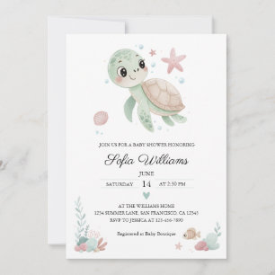 Invitation à la baby shower Tortue de mer côtière