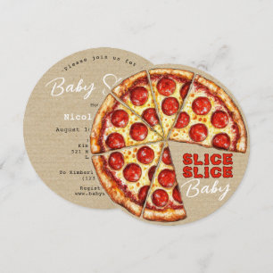 Invitation à la baby shower tranche de pizza neutr
