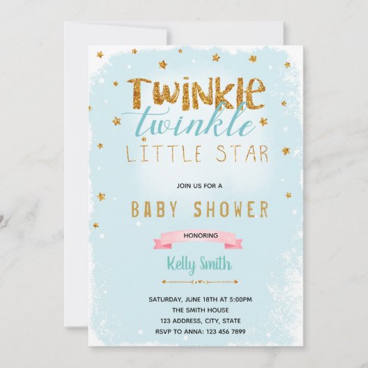 Invitation à la baby shower Twinkle Twinkle (Devant)