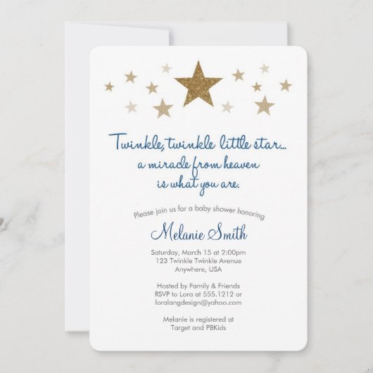 Invitation à la Baby Shower Twinkle Twinkle Little (Devant)