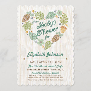 Invitation à la Baby Shower Woodland Heart