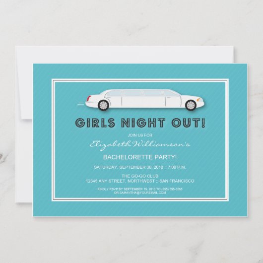 Invitation à la Bachelorette de Limo (aqua) (Devant)