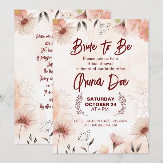 Invitation à la bénédiction de la future mariée (Devant / Derrière)