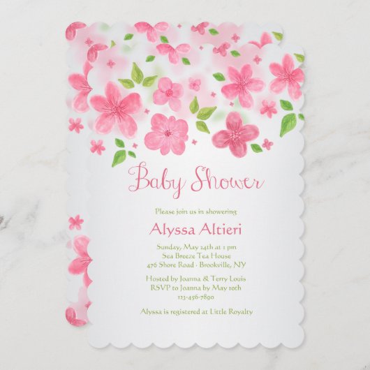 Invitation à la bordure de fleurs roses (Devant / Derrière)