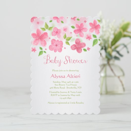 Invitation à la bordure de fleurs roses (Debout devant)