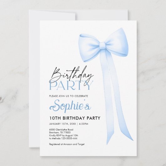 Invitation à la bow d'anniversaire, Blue Coquette  (Devant)