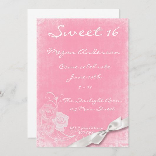 Invitation à la bow des roses blanches roses (Devant / Derrière)