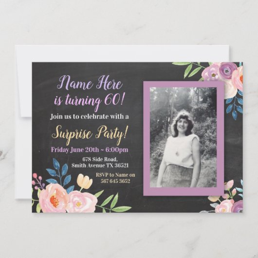 Invitation à la calque photo de Fleur violet anniv (Devant)