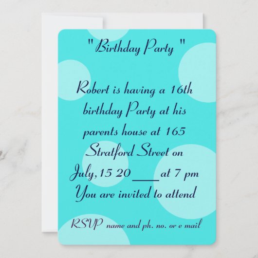 Invitation à la carte d'anniversaire 16e (Devant)
