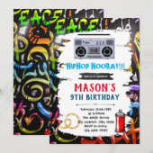 Invitation à la carte d'anniversaire de Graffiti (Devant / Derrière)