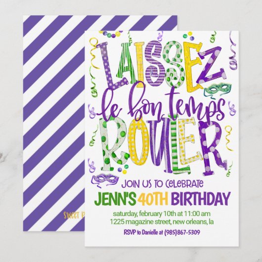 Invitation à la célébration de Mardi Gras (Devant / Derrière)